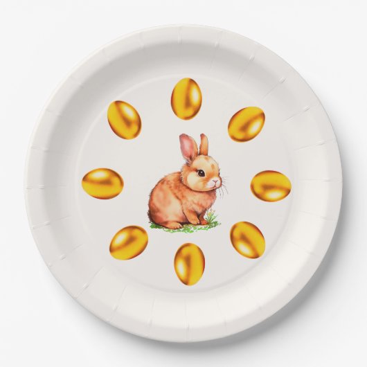 Cute Bunny & Golden Easter Eggs op Ivory Papieren Bordje (Voorkant)