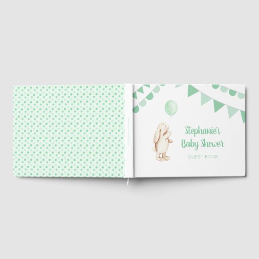 Cute Bunny & Green Balloon Waterverf Baby shower Gastenboek (Volledig)