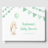 Cute Bunny & Green Balloon Waterverf Baby shower Gastenboek (Voorkant)