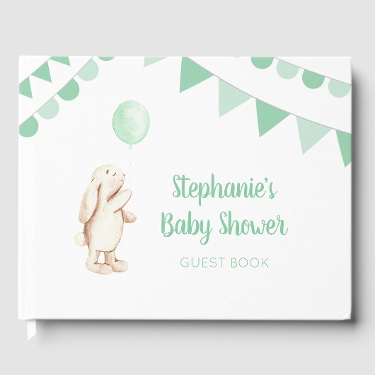Cute Bunny & Green Balloon Waterverf Baby shower Gastenboek (Voorkant)