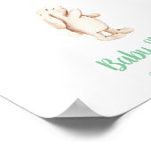 Cute Bunny & Green Balloon Waterverf Baby shower Poster (Hoek)