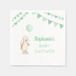 Cute Bunny & Green Balloon Waterverf Baby shower Servet