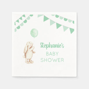 Cute Bunny & Green Balloon Waterverf Baby shower Servet