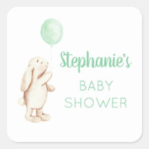Cute Bunny & Green Balloon Waterverf Baby shower