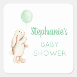 Cute Bunny & Green Balloon Waterverf Baby shower Vierkante Sticker