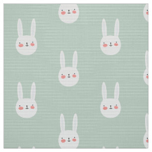 Cute Bunny Green White Rabbit Stof