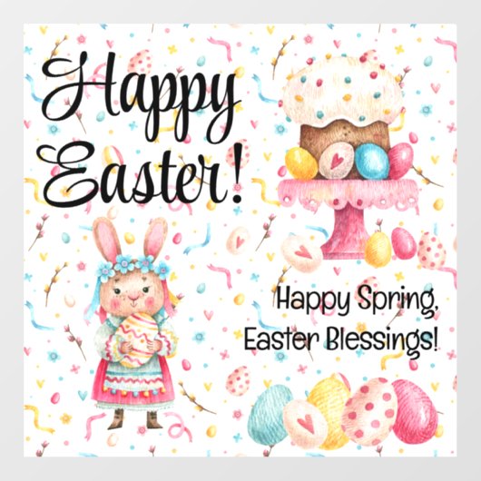 Cute Bunny Happy Easter-Spring 12x12 Window Cling Raamsticker (Vel)