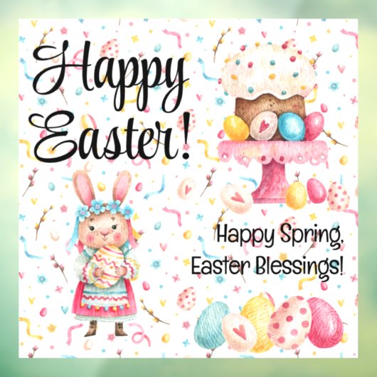 Cute Bunny Happy Easter-Spring 12x12 Window Cling Raamsticker (Vel 3)