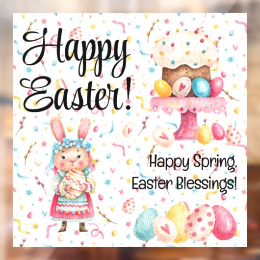 Cute Bunny Happy Easter-Spring 12x12 Window Cling Raamsticker (Vel 2)