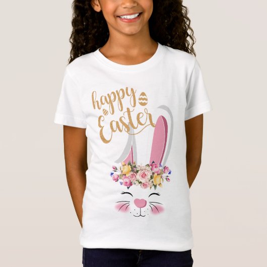 Cute Bunny Happy Paaskant T-shirt (Voorkant)