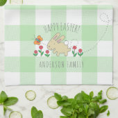 Cute Bunny Happy Paaster Roze Flowers Green Pset Theedoek (Gevouwen)