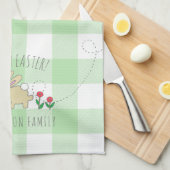 Cute Bunny Happy Paaster Roze Flowers Green Pset Theedoek (Quarter Fold)