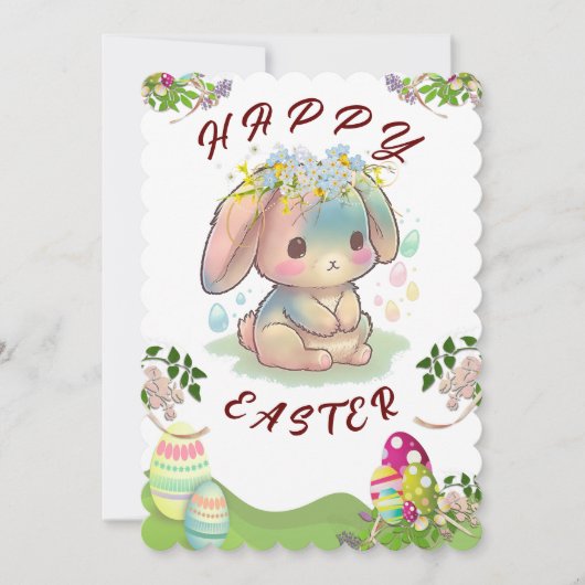 Cute Bunny Happy Pascard Kaart (Voorkant)