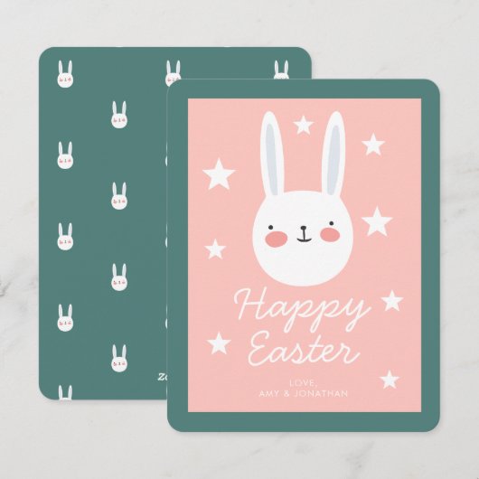 Cute Bunny Happy Pasen Feestdagenkaart (Voorkant / Achterkant)