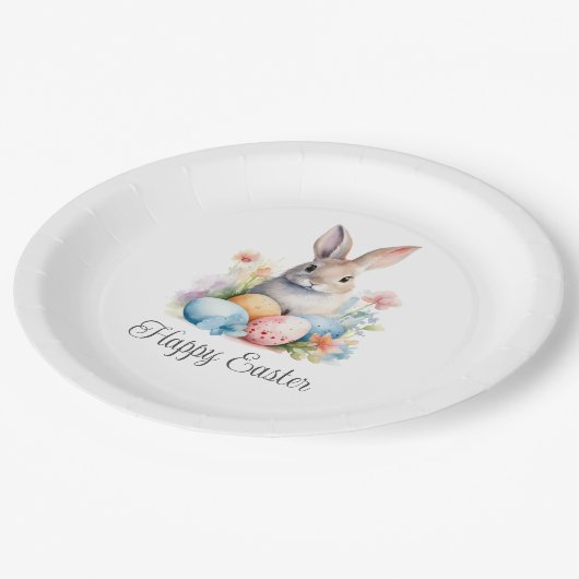 Cute Bunny Happy Pasen Papieren Bordje (Gekanteld)