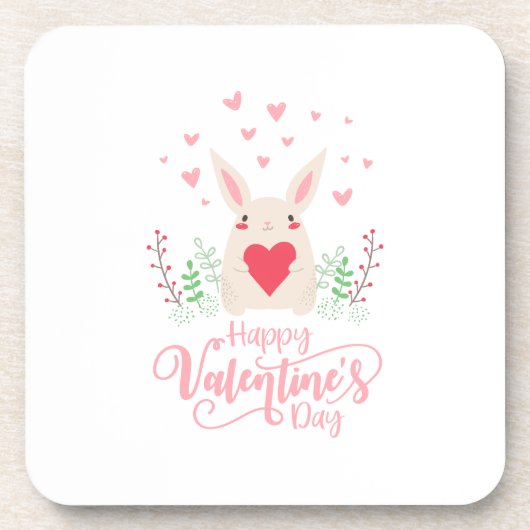 Cute Bunny Happy Valentine's Day | ONDERZETTER (Voorkant)