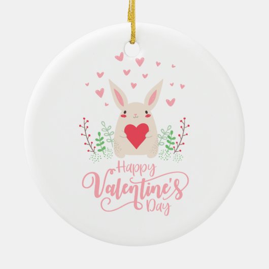 Cute Bunny Happy Valentine's Day | ORNAMENT (Achterkant)