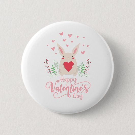 Cute Bunny Happy Valentine's Day | Pin-Button Ronde Button 5,7 Cm (Voorkant)