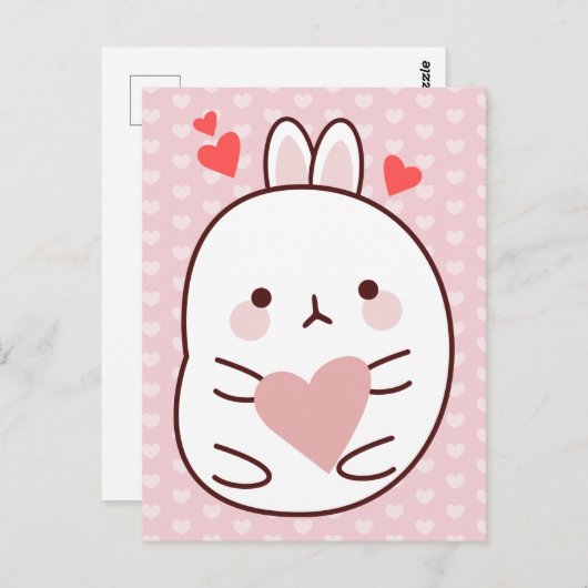 Cute Bunny Heart Briefkaart (Voorkant / Achterkant)