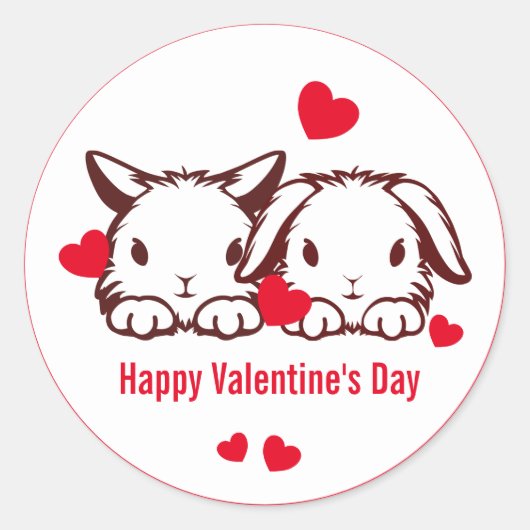 Cute Bunny Heart Valentijns Classic Round Sticker (Voorkant)