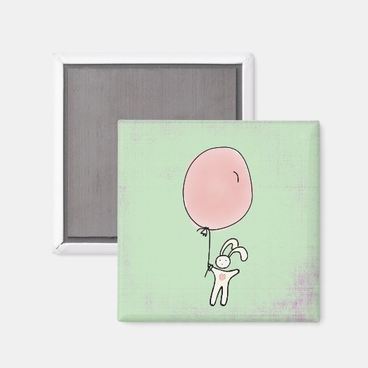 Cute Bunny Holding a Balloon Illustration Magneet (Voorkant / Achterkant)