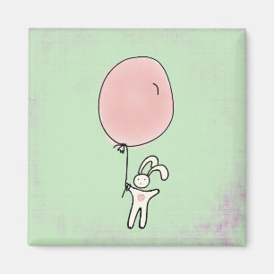 Cute Bunny Holding a Balloon Illustration Magneet