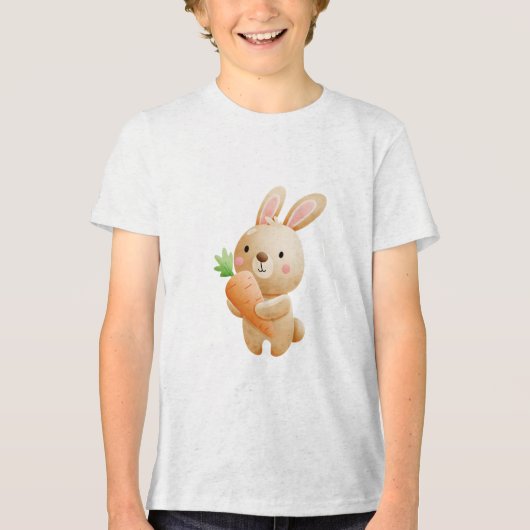 Cute Bunny Holding Carrot Illustration Tri-Blend Shirt (Voorkant)