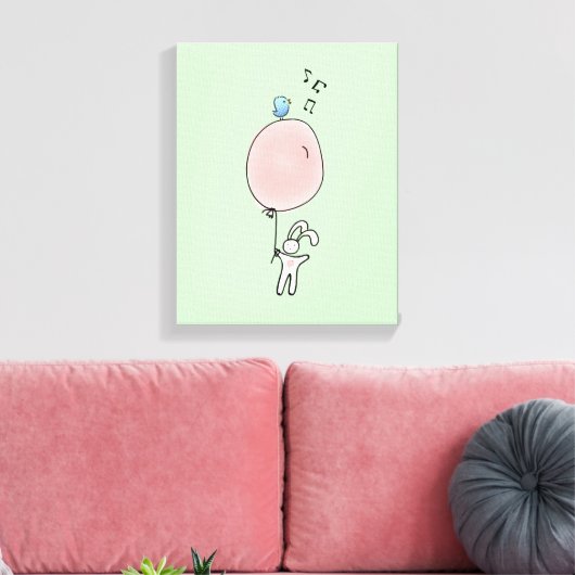 Cute Bunny Holding een ballon Canvas Afdruk (Insitu (Woonkamer))