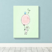 Cute Bunny Holding een ballon Canvas Afdruk (Insitu (Houten vloer))