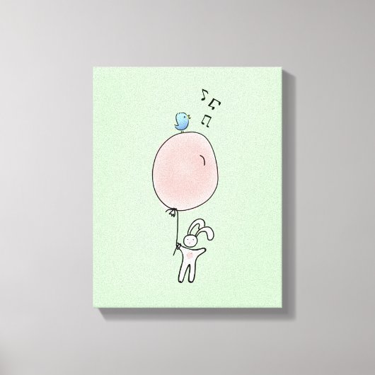 Cute Bunny Holding een ballon Canvas Afdruk (Voorkant)