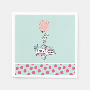 Cute Bunny Holding een ballon Happy Birthday Servetten