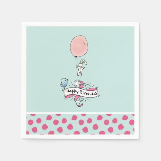 Cute Bunny Holding een ballon Happy Birthday Servetten (Voorkant)