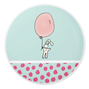 Cute Bunny Holding een ballon Keramische Knop