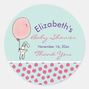 Cute Bunny Holding een ballonBaby shower Ronde Sticker