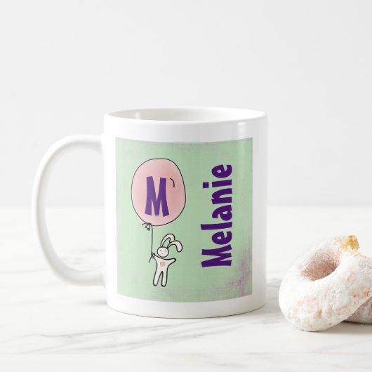 Cute Bunny Holding een ballonmonogram Koffiemok (Met donut)