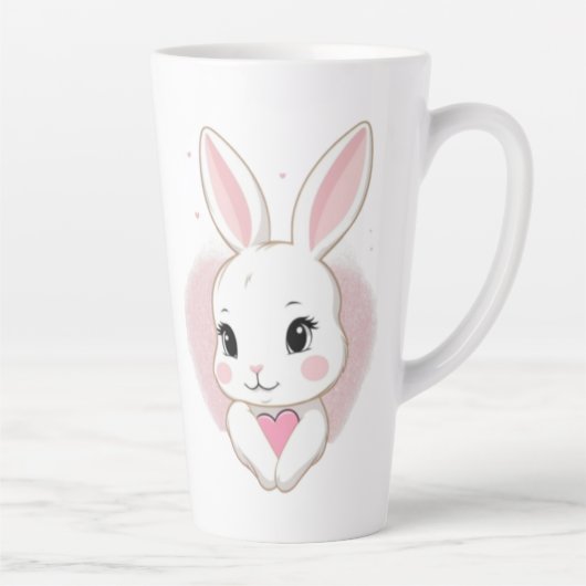 Cute Bunny Holding Heart | Romantic Design Latte Mok (Rechts)