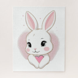 Cute Bunny Holding Heart | Romantic Design Legpuzzel