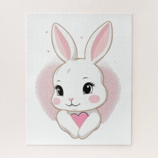 Cute Bunny Holding Heart | Romantic Design Legpuzzel (Verticaal)