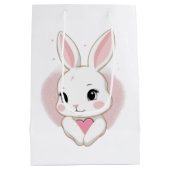 Cute Bunny Holding Heart | Romantic Design Medium Cadeauzakje (Achterkant)