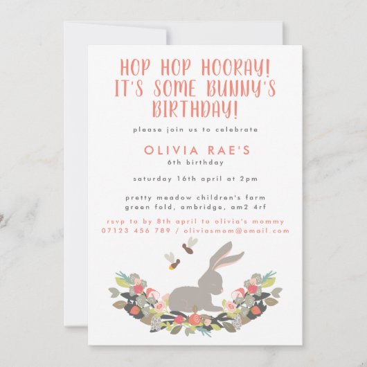 Cute Bunny Hop Hop Hooray Kids Birthday Kaart (Voorkant)