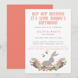 Cute Bunny Hop Hop Hooray Kids Birthday Kaart