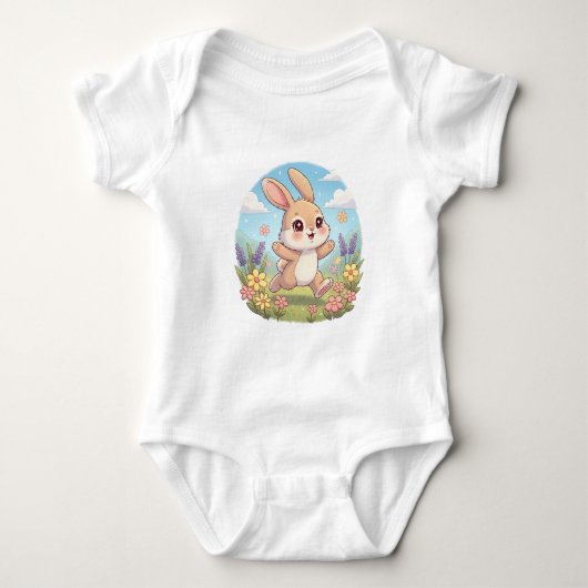 Cute Bunny Hopping in a Flower Field Romper (Voorkant)