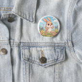 Cute Bunny Hopping in a Flower Field Ronde Button 5,7 Cm (In situ)
