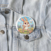 Cute Bunny Hopping in a Flower Field Ronde Button 7,6 Cm (In situ)