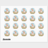Cute Bunny Hopping in a Flower Field Ronde Sticker (Vel)