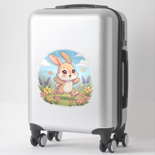 Cute Bunny Hopping in a Flower Field Sticker (Koffer)