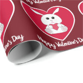 Cute bunny Hoppy Valentine day red Heart patroon Cadeaupapier (Rol Hoek)
