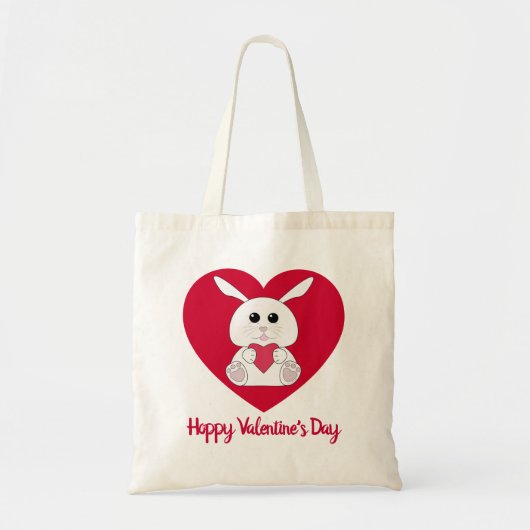 Cute bunny Hoppy Valentine day red Heart Tote Bag (Voorkant)
