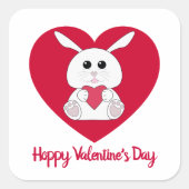 Cute bunny Hoppy Valentine day red Heart Vierkante Sticker (Voorkant)