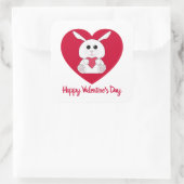 Cute bunny Hoppy Valentine day red Heart Vierkante Sticker (Tas)